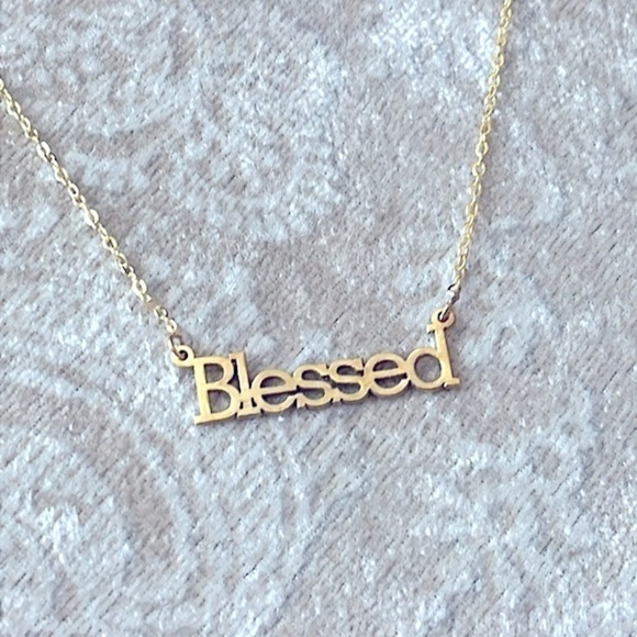 Brand New “Blessed” Gold Tone Word Necklace w/ Pouch - Picture 5 of 13